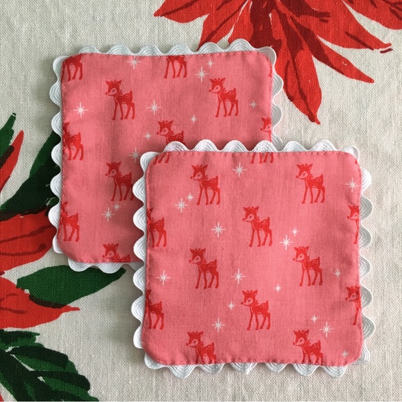 ✨Pink Mid-century Modern Reindeer Coasters, Hand Made Set of 2✨ - Picture 4 of 13